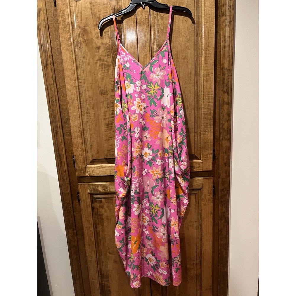 Jodifl Midi Dress With Pockets Womens Medium  Pink Flowy Adjustable Straps‎